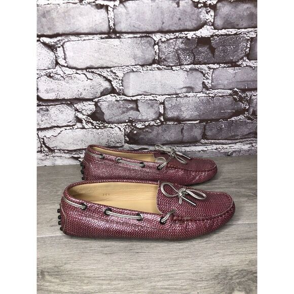 TODS Pink Metallic Leather Moccasins Driver Loafers Flats Women Sz 35.5EU/5M US - Picture 13 of 16